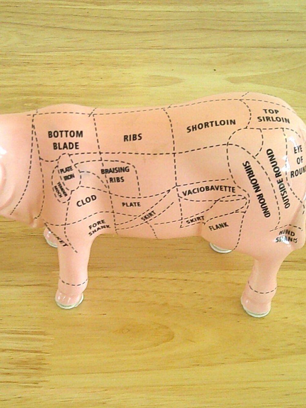 Pink Model cow Diagram Beef Figurine , Porcelain Butcher Shop Decor, Meat Cuts